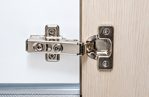 Silver Cabinet Hinge on Light Wood Door, Cabinet Painters Near Me